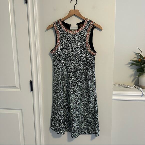 Anthropologie Varun Bahl Blue Sequin Floral Embroidered Mini Dress 6 - Picture 10 of 11